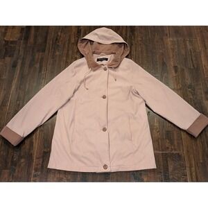 Microfiber Rain Jacket Womens Small Pink Hooded Buttons Anorak Coat Lightweight‎